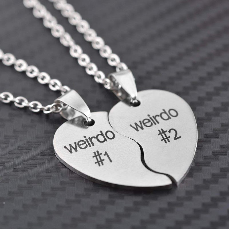 MJartoria Best Friend Necklaces BFF Necklace for 2 Friendship Valentines Gifts Matching Heart Pendant Necklace Best Friends Forever (Silver, A-Weirdo 1 Weirdo 2) - Image 4
